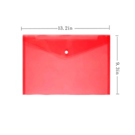 Wiekyze Poly Envelope 12 Pcs Document Envelopes with Snap Button Quality Clear Document Folder for A4 Size (red)