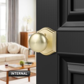 Newlaking Door Knobs Interior, Classic Decorative Satin Brass Privacy Door Knob Perfect for Bedroom or Bathroom Doors, Durable Stylish Hardware for Indoor Use- 1 Pack