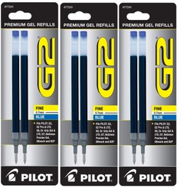 PILOT G2 Gel Ink Refills For Rolling Ball Pens, Fine Point, Blue Ink, 2-Pack (77241) - 3 Pack
