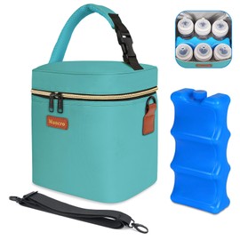 Breastmilk Cooler Bag with Ice Pack, Mancro Insulated Baby Bottle Tote Bag Fits up to 6 Bottles of up to 9 Ounces, Baby Bottle Bag for Nursing Mothers, Green