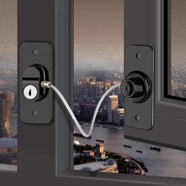 Versatile No-Drill Entryway Key Lock, Window & Door Stopper, Drawer Latch Drawer Lock Black 1pc