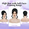 Kurope Black Wig 2-in-1 Messy Bun Hairpieces Ponytail with Bangs