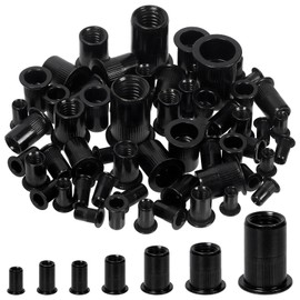 Glarks 50Pcs 3/8”-16UNC Rivet Nuts Kit Black Zinc Plated Carbon Steel Flat Head Rivnut Threaded Insert Rivet Nuts Assortment Set
