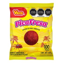 Pica Fresa Vero 100 Piezas Gomita Cubierta De Dulce Picoso