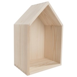 WooDeeDoo Medium Wooden House Shaped Display Shelf 20 x 13 x 30 cm Wall Mounted Plain Pine Box with Unpainted Birch Plywood Back Panel for Painting Staining Crafts Kids Room Wall Decor