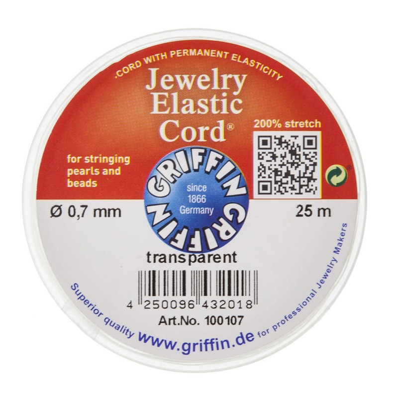 Griffin Elastic Beading Cord, Clear, 0.7 Millimeters, 25 Meters |