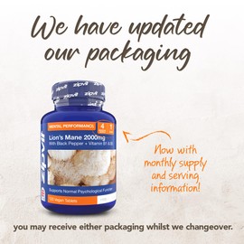 Zipvit Zipvit Lion's Mane Mushroom Supplement 2000mg with B1, B5 & Black Pepper, 4 Month Supply, 120 Vegan Tablets, Supports Brain Function, Mental Performance, Reduces Fatigue, Not Powder or Capsules