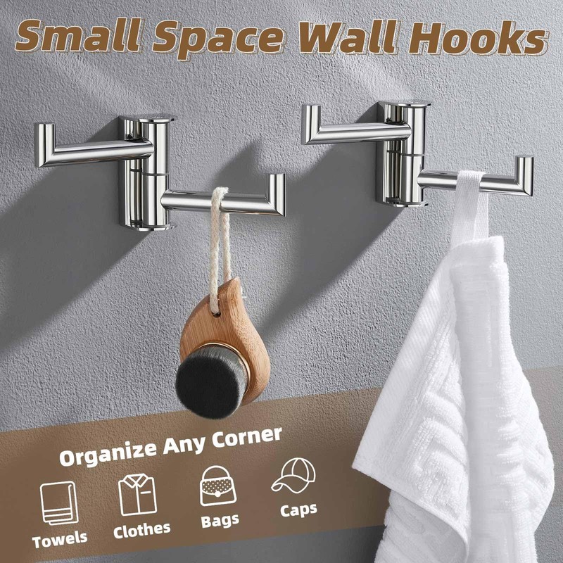 APLusee Swivel Towel Hook Polished Chrome 2 Pack, 304 Stainless