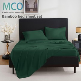 MCO Breathable Bed Sheets Set - Rayon Derived from Bamboo Sheets - Cool Bedding Set with 16" Deep Pocket (4 Pcs, King, Forest Green)