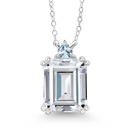 Gem Stone King 925 Sterling Silver Sky Blue Aquamarine Necklace Set with Moissanite (7.55 Cttw)