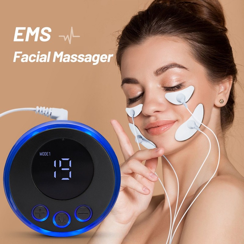 Facial Microcurrent Massager with 4 Patches Tightening Improve Circulation Low