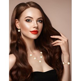 JIEMUCHU - Juego de collar y arete de acero inoxidable chapado en oro para mujer, 1.3cm*1.3cm, Oro amarillo, Sin piedra preciosa