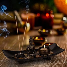Buddhism Candlestick, Tabletop Buddha Zen Garden Home Incense Holder Set Meditation Chinese Style Relax Decor for Home Office