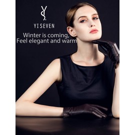 YISEVEN Women's Winter Dress Leather Gloves Touchscreen Wool Lined Flat Design Classic Genuine Sheepskin Warm Fur Lining Long Cuff Ladies Driving Work Accessories New Year Gifts, Brown XL/8.0"