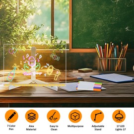 MEKOTRIN Led Note Board with Colors, 11.8 X 7.9" Acrylic Dry Erase Board with Light, Led Writing Board with Stand, Light Up Message Board Set as a Memo Board Note with 7 Pen for