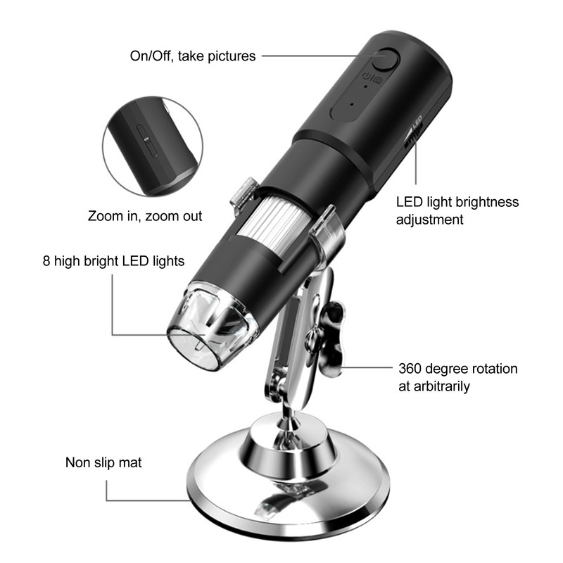 Handheld USB Microscopes 50X‑1000X Mini WiFi USB Black Wireless Digital