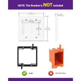 VCELINK 2 Gang Brush Wall Plate, Cable Pass Through Wire Hider for Cable Management, Ethernet Cables, HDMI Cables and Home Theater Systems, 2 Pack