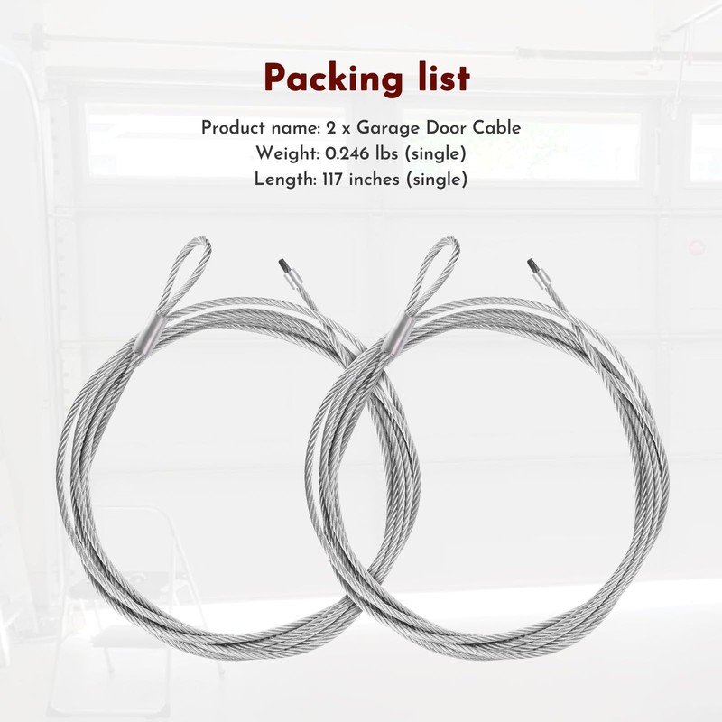 2PCS 3/25 10FT Garage Door Cable High-Quality 304 Steel Galvanized