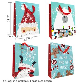 allgala 12 Pack Christmas Gift Bags, 13" Glitter