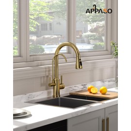 APPASO Kitchen Faucet with Water Filter, Without Water Filtration Device, Pull Out 3 Way Sink Faucets with Sprayer, High Arch 2 Handle Faucet - 3 in 1 Faucet Brushed Nickel