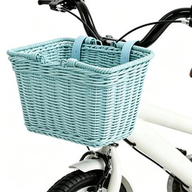 Cesto in vimini per bicicletta, cestino per bicicletta intrecciato a mano in vimini, 15x25x18 cm, cestino anteriore con cinturini in pelle vegana regolabili, cestino per bicicletta durevole per city