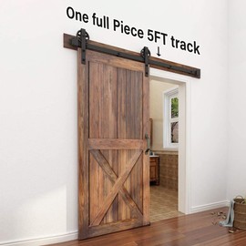 WINSOON 5-16FT Single Wood Sliding Barn Door Hardware Kit 5FT Basic Black Big Spoke Wheel Roller Garage Closet Carbon Steel Flat Track System (5FT)