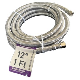 EZ-FLUID 12-Inches Refrigerator Ice Maker Water Line 1Ft x 1/4" Female Comp. Connection,Premium Stainless Steel Braided Ice Maker Water Hose, PVC Inner Tube Fridge Water Line for Refrigerator