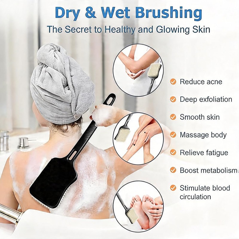 2-piece Back Scrubber for Shower, 14" Long Handle Body Brush,
