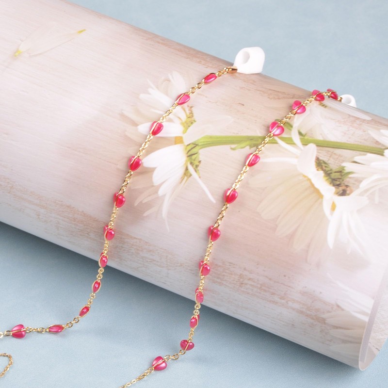 Red Love Heart Beads Anti-Lost Necklace Golden Copper Chain Leash