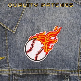 AAVEDGE Fire Baseball Iron On Patches for Clothes, Premium Embroidered Fabric Appliqué, Flame Sports DIY Durable Iron On Patches for Clothing, Jeans, Backpacks, Jackets, Hats, Sportswear & Bags