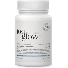 Just Glow Spermidine Supplement 10mg 120 Capsules (98% of Spermidine 3HCL - Third Party Tested) for Healthy Aging, Longevity, and Cellular Renewal - Made in Canada