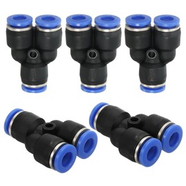 PATIKIL 1/2" OD Y Shape Plastic Push To Connect Fittings 5 Pack Y Type 3 Way Tube Connect Thread Tube Fittings Push Lock for Air Water RO System Blue