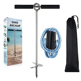 Sand Anchor for Boat 18 inch, 316 Stainless Steel Beach Anchor with Removable Handle and Bungee Dock Line to Hold Watercraft Secure, Jet Skis,Kayak,PWC ect. Apply to The Sandbar or Shallow Water