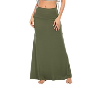 Durio Skirt Maxi Skirt Long Women's Skirt Soft Women's Skirt Casual Skirt with High Waist Skirt Elastic, Army Green