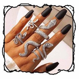 JEWEKY Snake Rings Snake Vintage Kunckle Ring Stackable Joint Finger Rings Set Adjustable Ring Accessories Jewelry for Women (Pack of 4) (silver)