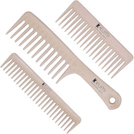 Kumi Eco-Friendly 3 Piece Wide Tooth Detangle & Styling Comb Set Oatmeal