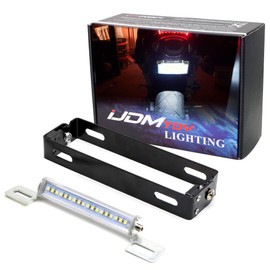 iJDMTOY Black Finish 180-Degree Ratcheting Angle Adjustable Aluminum License Plate Mount Bracket w/ 18-SMD LED License Plate Light Compatible with Motorcycle Bike ATV Dirty Bike 7-Inch Number Plate