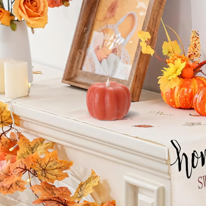 Leorate Fall Decor Pumpkin Flameless Candles - Battery Powered LED