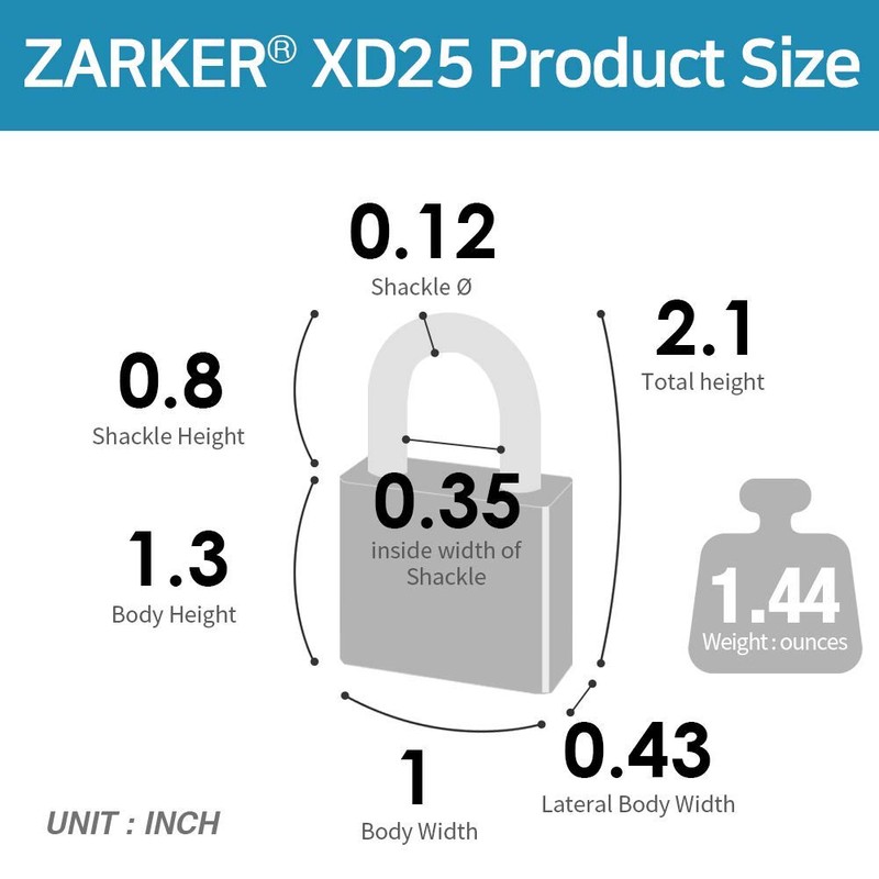 Zarker XD25 3-Digit Combination Small Mini Padlock, Emerald, 1-Pack