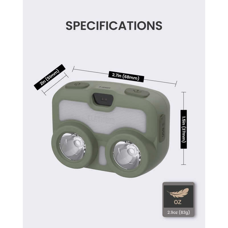 Claymore HEADY3 Khaki Rechargeable Headlamp – Compact 500 Lumens LED