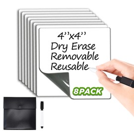Dry Erase Sticky Notes. Reusable Whiteboard Stickers 4"x4" - 8 Pack. Suitable for All Smooth Surface. Great for Labels, Lists, Reminders and Decals. No Paper Post Notes Again, Its Washable, Removable