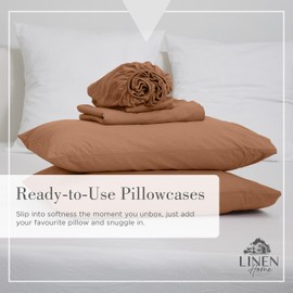 Linen Home Washed Cotton Percale Pillowcases Queen Size, Tera Clay, 2 Pieces of Pillow Case, Soft and Cool Strong Bed Linen, 21 inches X 30 inches