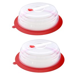 MyTopper Collapsible Microwave Food Plate Cover Lid – Microwave Splatter Guard w Steam Vent - BPA Free Non Toxic - Easy Grip Handle – Dishwasher Safe – Airtight Suction Ring Food Storage (2 Pack)