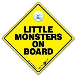 Little Monsters On Board Sign, Baby On Board Sign, High Visibility Suction Cup Car Window Sign Designed to Let Other Road Users Baby is in The Car, 14 cm x 14cm x 2cm