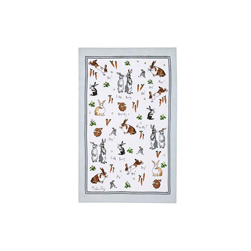 Ulster Weavers Tea Towel-Hippety Hoppity Bunnys (100% Cotton), White/Grey, One