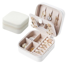 Small Jewellery Box, Jewellery Organiser, White Jewellery Storage, Travel, Jewellery Box, Travel, Beautiful and Practical for Storing Necklaces, Rings, Bracelets, Earrings and Jewellery