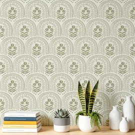 proprodiudiu Peel and Stick Wallpaper Boho Modern, Green, 17.7 x 78.7 in