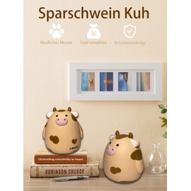 Cow Piggy Bank, Kawaii Coin Pig High Capacity Piggy Bank Gift, Money Box Kids Gift, Suitable for Boys Girls Room Decoration Birthday Gift (Yellow)