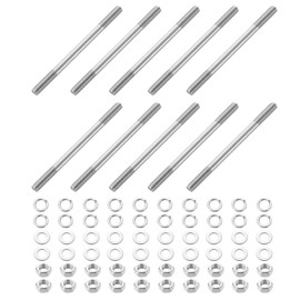 sourcing map 10pcs Double Ended Stud Screws, M6x80mm 304 Stainless Steel Dual Threaded Rod Bolts with Nuts and Flat & Lock Washers Double End Threaded Stud Screw Bolt for House Maintenance