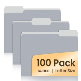 SUNEE File Folders Letter Size Gray, 100 Pack Manilla Folders 8.5 x 11 1/3-Cut Tabs, Colored File Folders Office Home School for Documents Files Paper